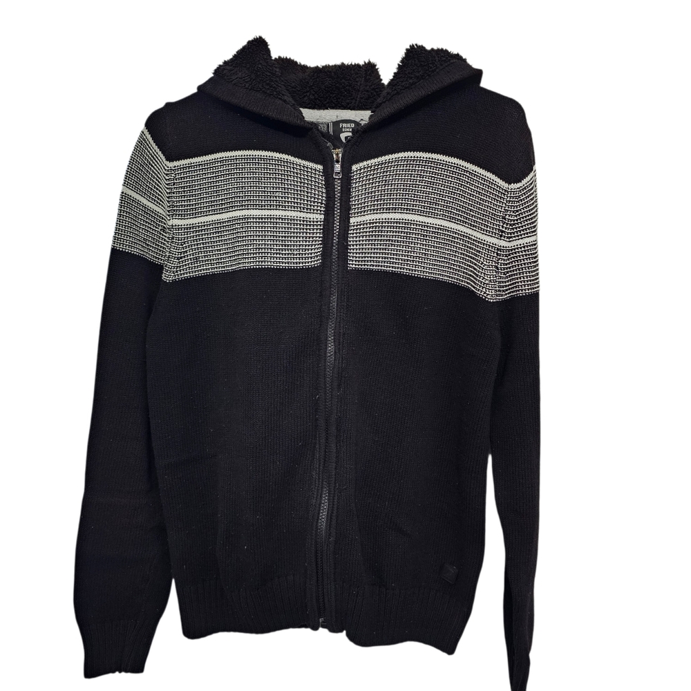 Fried Denim Men's Hooded Cardigan Back with a Full Zip Closure Cozy & Warm Sz S